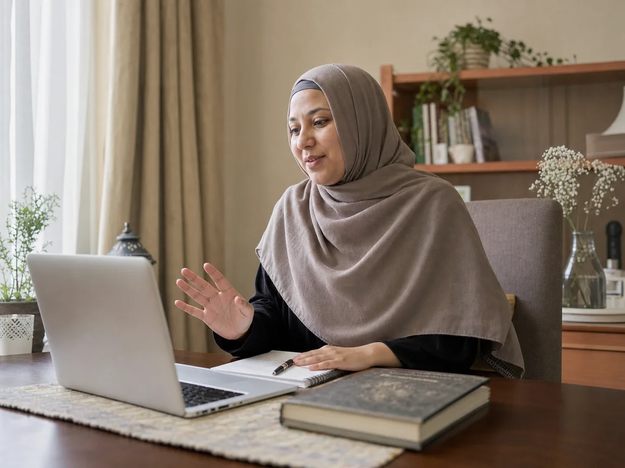 Female Quran teacher leading an online lesson